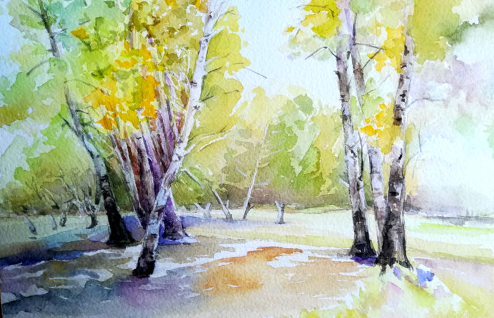 Drawing titled "trees" by Cindy Peng, Original Artwork, Watercolor