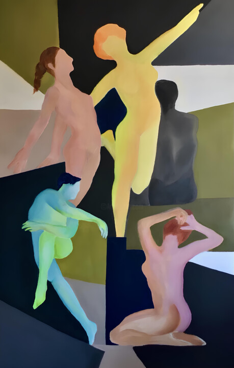 Painting titled "En  mouvement  2…" by Phil-Juan Masure, Original Artwork, Oil
