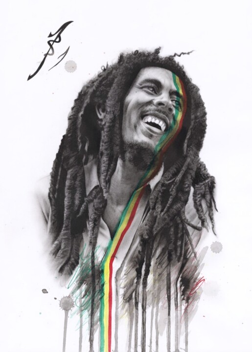 Peinture intitulée "Bob Marley" par Phil Smith, Œuvre d'art originale, Encre