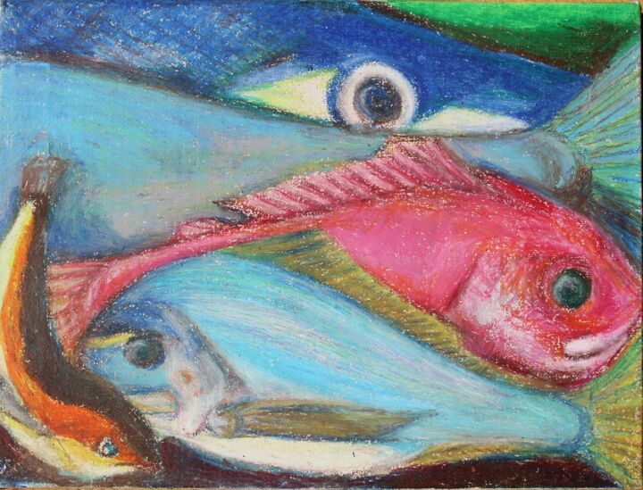 Peinture intitulée "poissons ,girelle ,…" par Philippe Aguasca, Œuvre d'art originale, Pastel Monté sur Châssis en bois