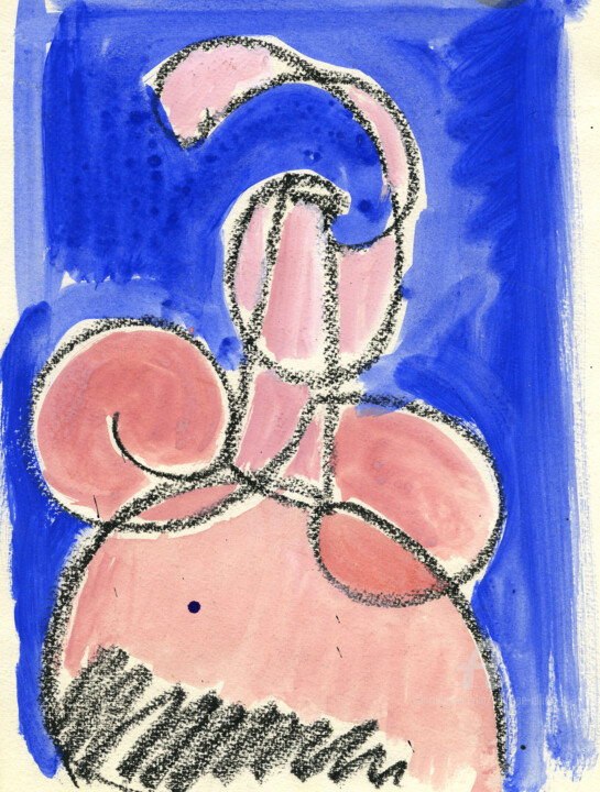 Dibujo titulada "Figure rose-Sketch…" por Philippe Alliet, Obra de arte original, Pastel