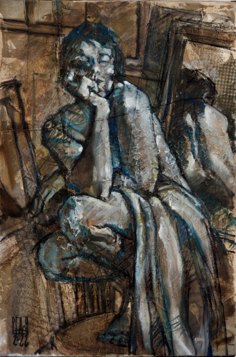 Pittura intitolato "La penseuse" da Philippe-Emmanuel Amirault, Opera d'arte originale, Olio Montato su Telaio per barella i…