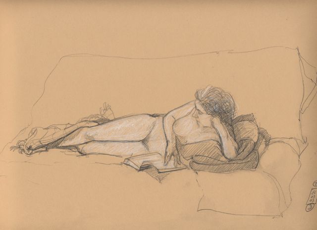 Dessin intitulée "D. & son canapé" par Philippe Debiève, Œuvre d'art originale