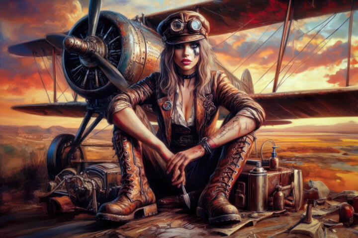 Digital Arts titled "Steampunk Pilot" by Photoplace, Original Artwork, AI generated image