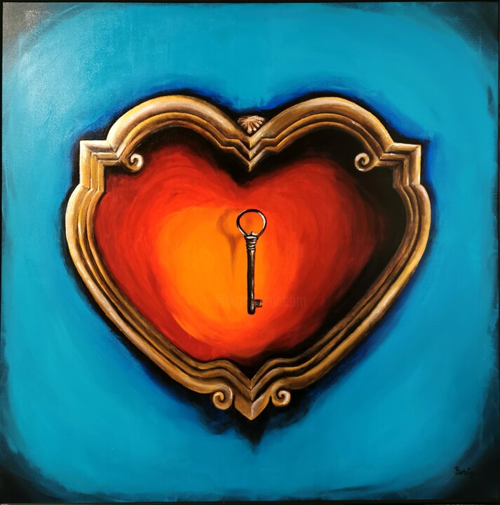 Painting titled "Cuore chiave del an…" by Pier Bertig, Original Artwork, Acrylic Mounted on Wood Stretcher frame