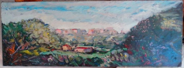 Painting titled "100-euro-70x26-5.jpg" by Pierpaolo Mura, Original Artwork, Oil