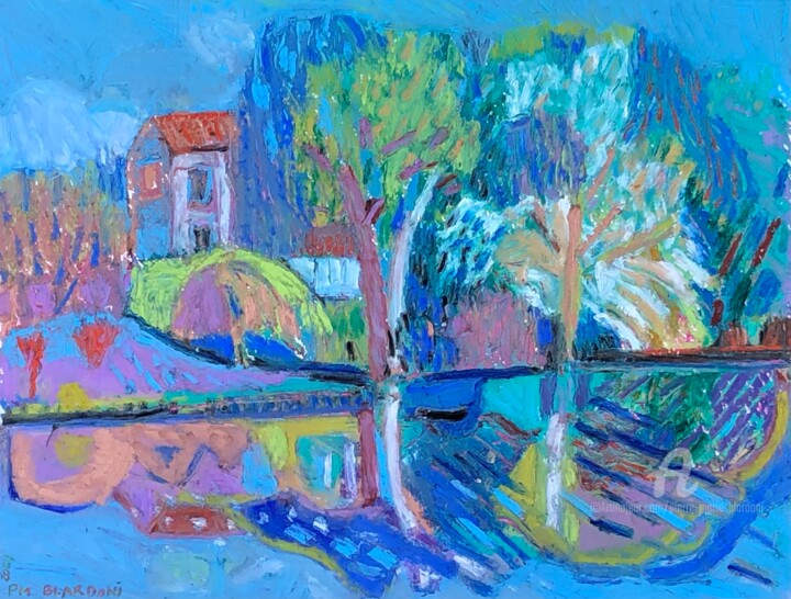 Painting titled "Bord du loir" by Pierre-Marie Blardoni, Original Artwork, Pastel Mounted on Other rigid panel