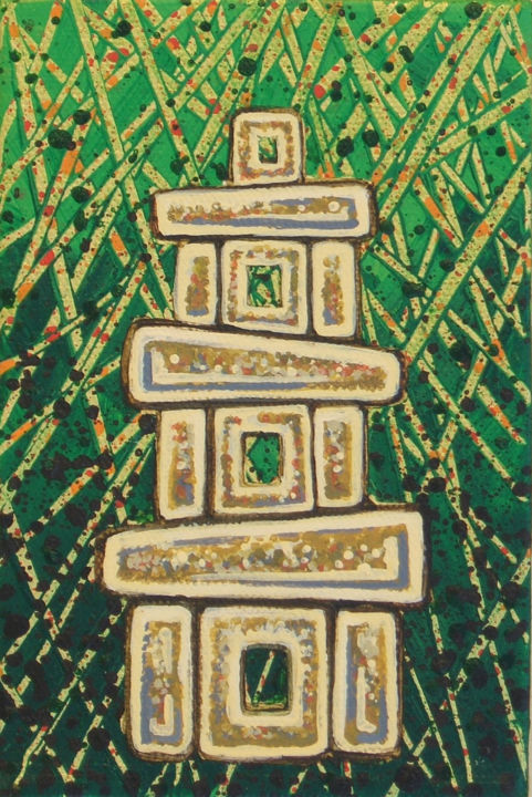 Painting titled "Temple-tower-2" by Pierre Giusti, Original Artwork, Oil