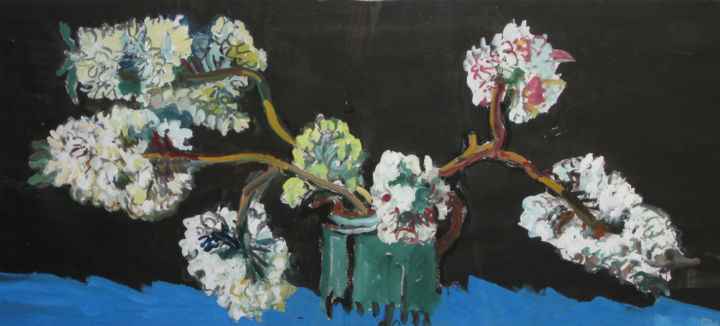 Branches De Cerisier En Fleurs Sur Fond Noir Painting By