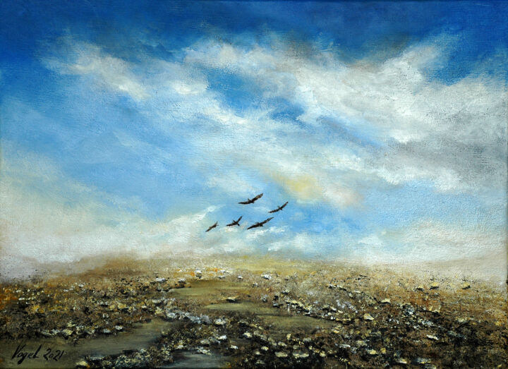 Peinture intitulée "désert" par Pierre Vogel, Œuvre d'art originale, Huile