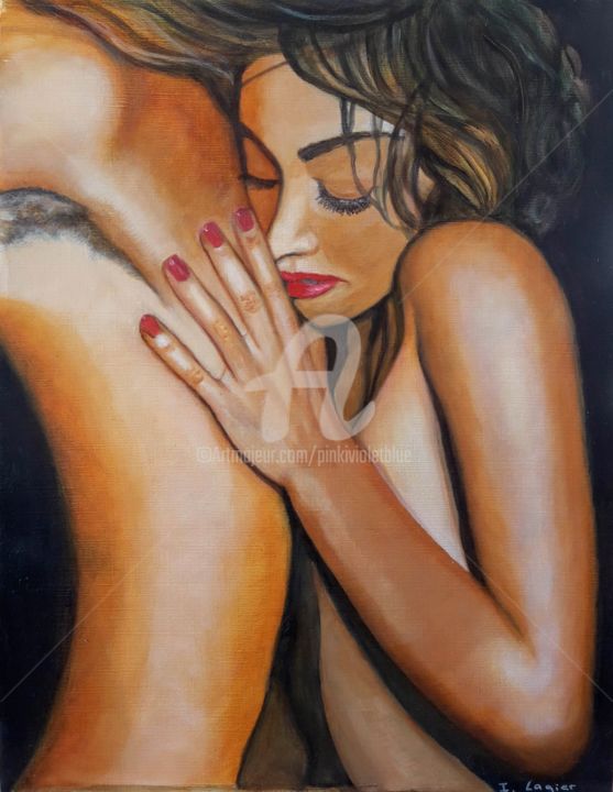 Painting titled "L'envie" by Pinkivioletblue, Original Artwork, Oil Mounted on Wood Stretcher frame