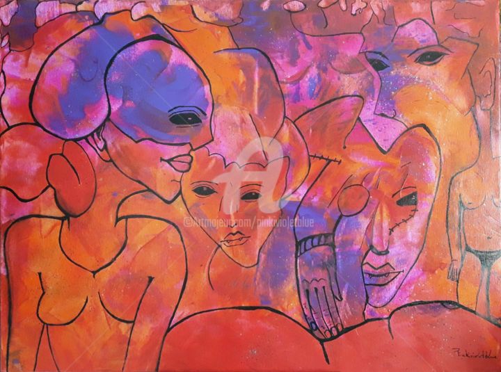 Pittura intitolato "Imagerie du subcons…" da Pinkivioletblue, Opera d'arte originale, Acrilico Montato su Telaio per barella…