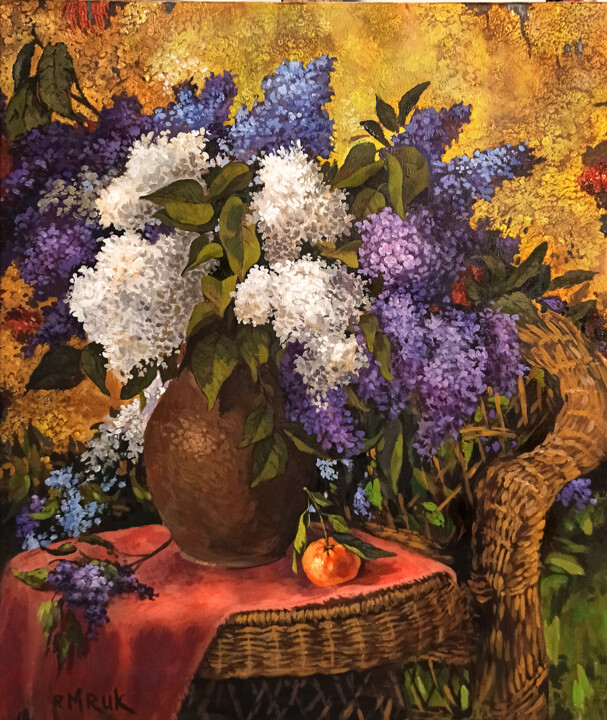 Peinture intitulée "Lilac in a vase" par Piotr Mruk, Œuvre d'art originale, Acrylique