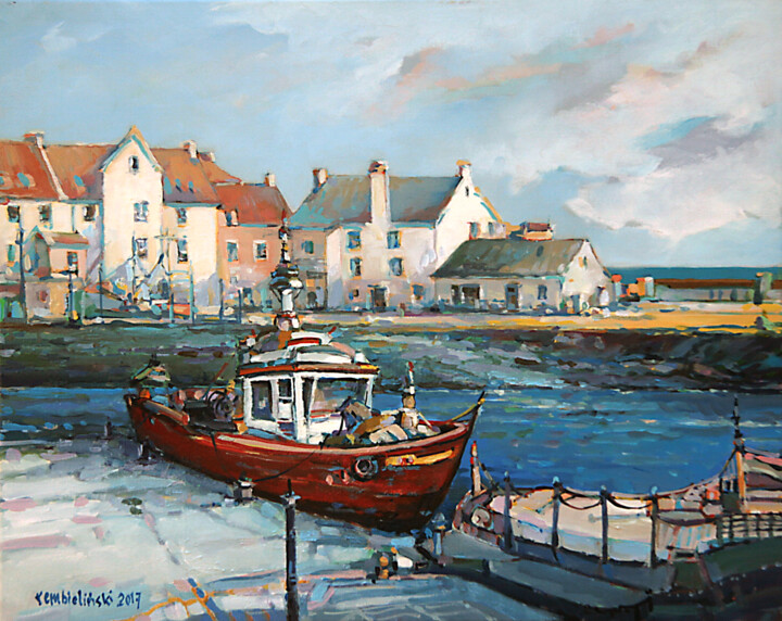 Painting titled "Pittenweem, Scotland" by Piotr Rembielinski, Original Artwork, Oil