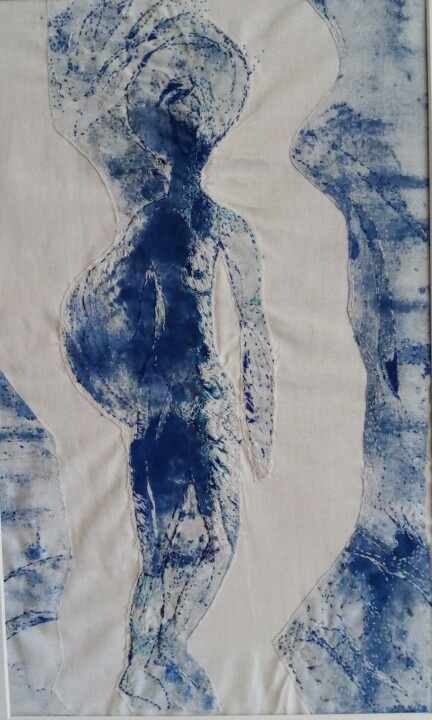 Art textile intitulée "la note bleue" par Piron Isabelle, Œuvre d'art originale, Broderie