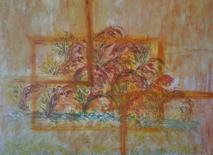 Painting titled "Toits aux Herbes Fo…" by Piroska Fekete Fkt, Original Artwork, Acrylic Mounted on Wood Stretcher frame