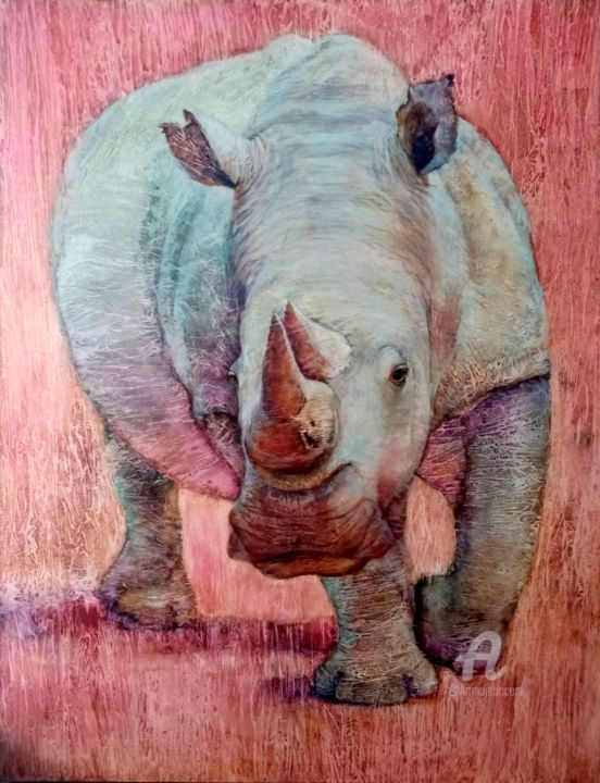 Pintura titulada "Rinoceronte" por Olga Osintseva, Obra de arte original, Acrílico