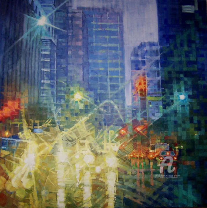 Pintura titulada "Ciudad de noche" por Olga Osintseva, Obra de arte original, Oleo