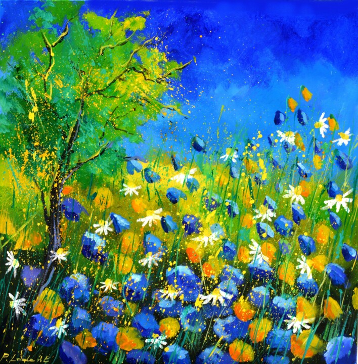 Peinture intitulée "A burst of flowers" par Pol Ledent, Œuvre d'art originale, Huile Monté sur Châssis en bois