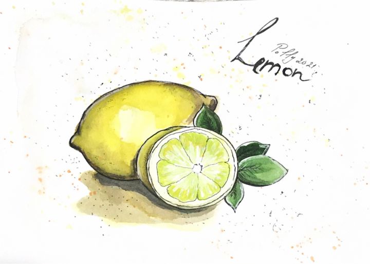 Dibujo titulada "Лимон" por Polina Biletska, Obra de arte original, Acuarela