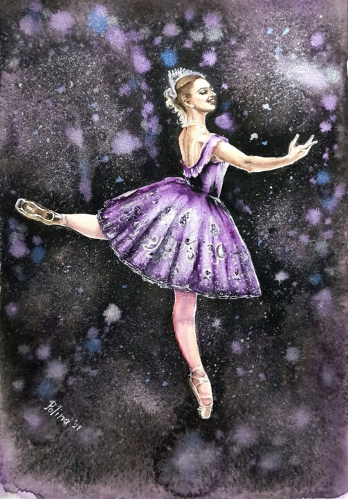Painting titled "Purple Dancer" by Polina Turgunova, Original Artwork, Watercolor