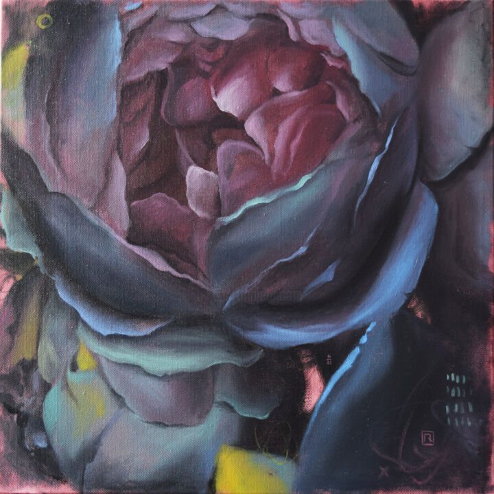 Painting titled "Dark flower" by Polina Kharlamova, Original Artwork, Oil Mounted on Wood Stretcher frame