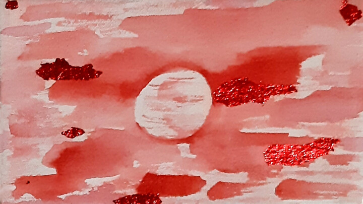 Peinture intitulée "Crimson Sunset (red…" par Poly, Œuvre d'art originale, Aquarelle Monté sur Carton