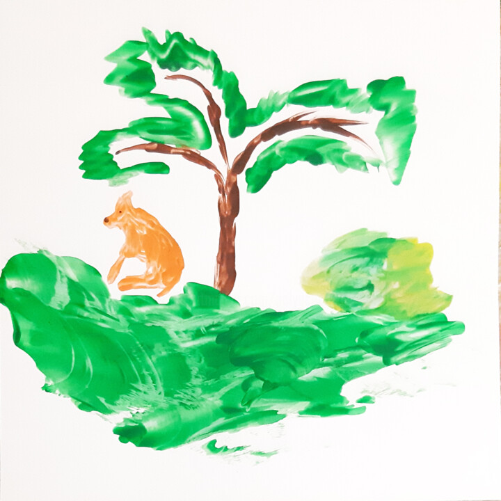 Pintura intitulada "Fox under the tree…" por Poly, Obras de arte originais, Cera