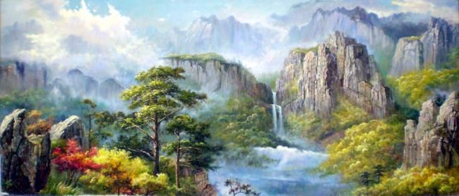 Peinture intitulée "风景油画，江山如此多娇 2" par Thai Lin, Œuvre d'art originale, Huile