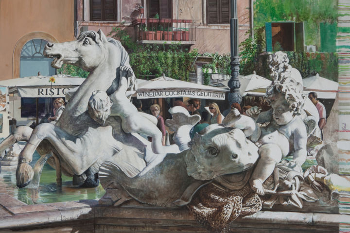 「Piazza-Navona_Italia」というタイトルの絵画 Portugal Irによって, オリジナルのアートワーク, 水彩画