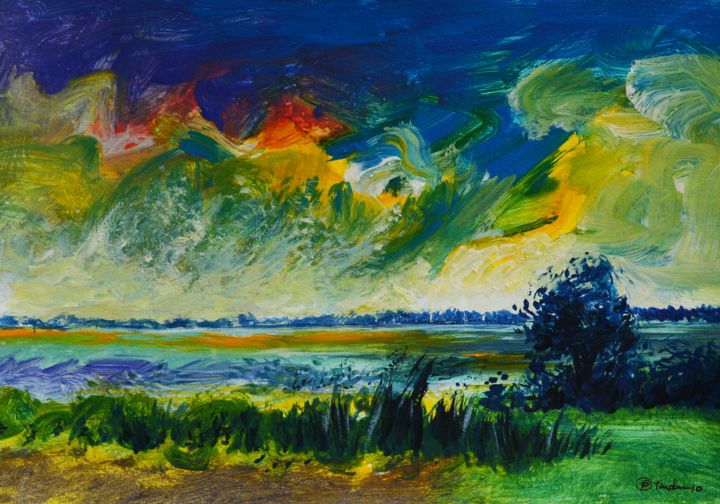 Painting titled "Landscape" by Pracha Yindee, Original Artwork, Acrylic