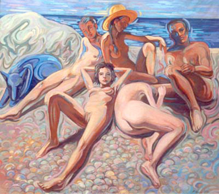 "At the beach" başlıklı Tablo Rita Pranca tarafından, Orijinal sanat, Petrol