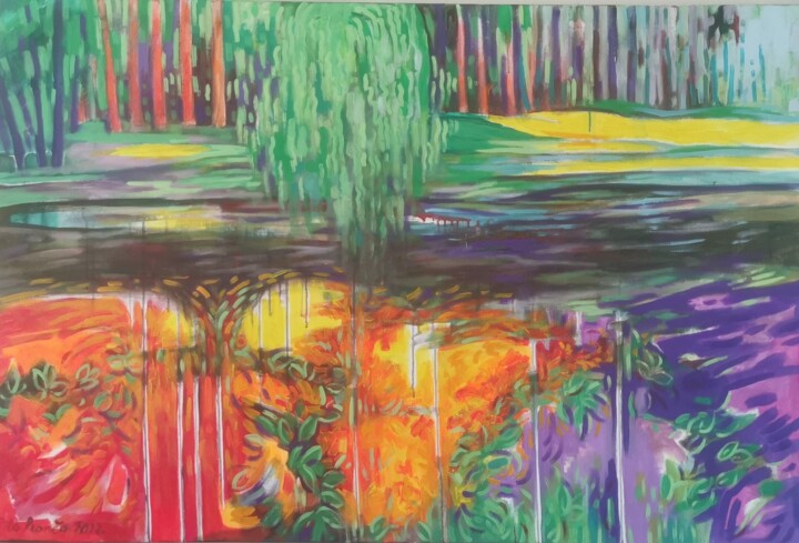 Painting titled "The Rhodendron park…" by Rita Pranca, Original Artwork, Acrylic Mounted on Wood Stretcher frame