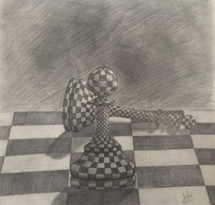 Drawing titled "satranç" by Celi̇L Ağa, Original Artwork, Charcoal