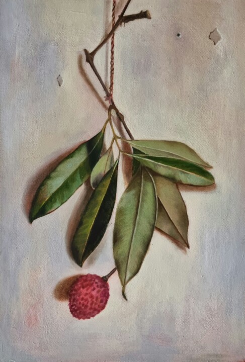 Painting titled "Litchi with Leaves…" by Priyanka Singh, Original Artwork, Oil