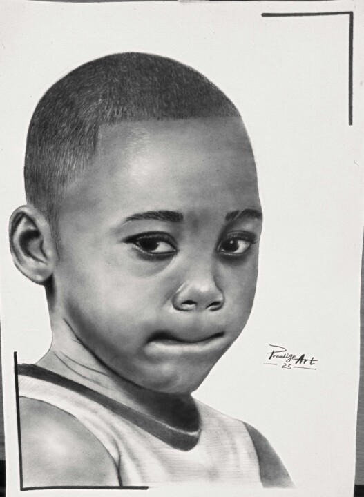 Dibujo titulada "Cet enfant" por Prodige Art, Obra de arte original, Carbón
