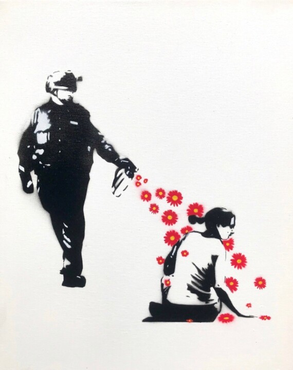 Drawing titled "Flower power" by Canned, Original Artwork, Stencil