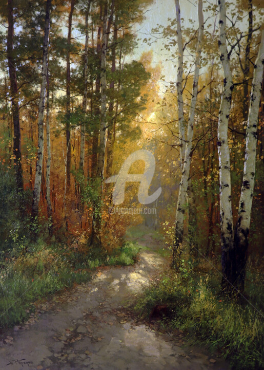 Painting titled "Autumn Path" by Yuri Pryadko, Original Artwork, Oil