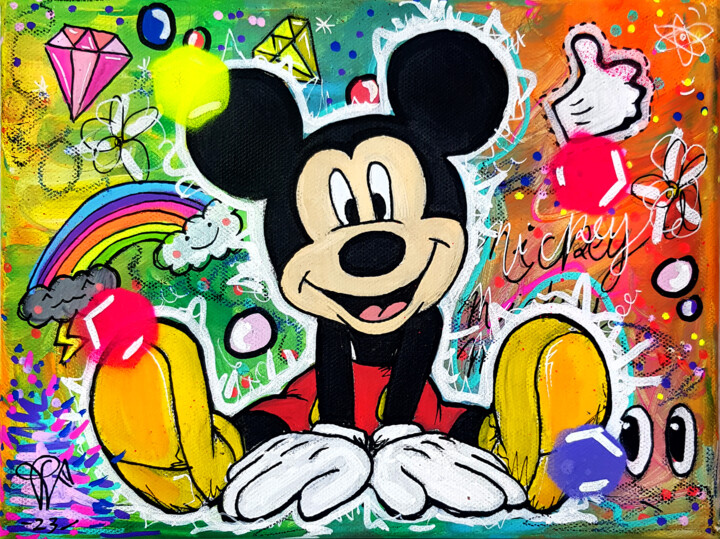 Peinture intitulée "Peinture Mickey Mou…" par Pvettese, Œuvre d'art originale, Marqueur Monté sur Châssis en bois