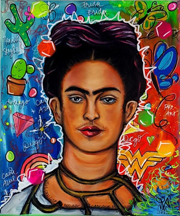 Malerei mit dem Titel "Tableau Frida Kahlo…" von Pvettese, Original-Kunstwerk, Acryl Auf Keilrahmen aus Holz montiert