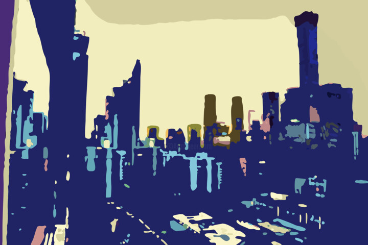 Digital Arts titled "Cityscape View" by Pwa Studio, Original Artwork, Digital Painting