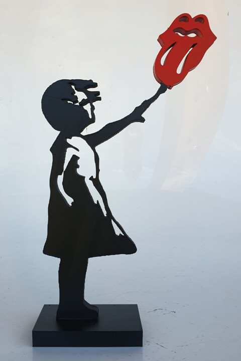 Rzeźba zatytułowany „PYB Banksy girl Rol…” autorstwa Pyb, Oryginalna praca, Żywica