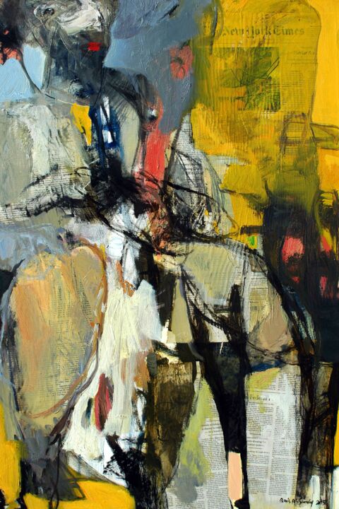 Pintura intitulada "News in Yellow" por Qais Al Sindy, Obras de arte originais, Óleo