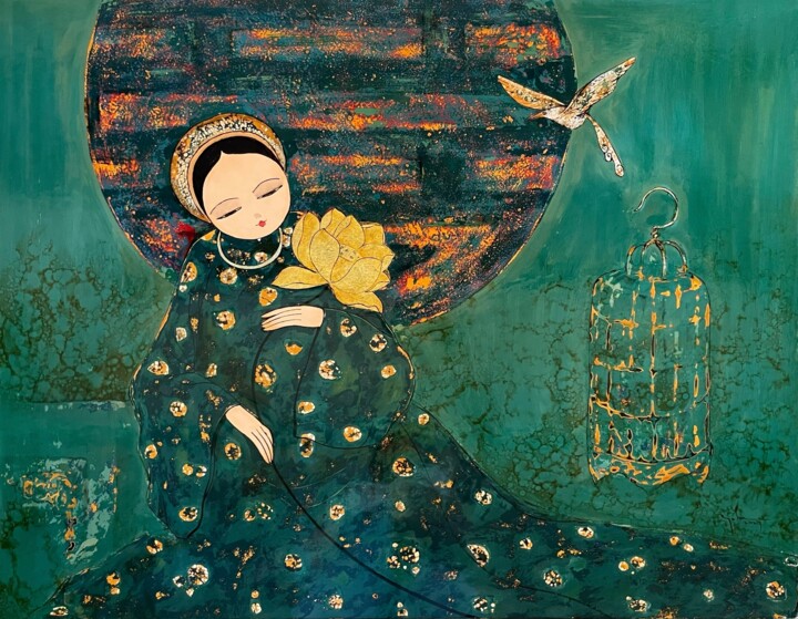 Peinture intitulée "Hương Xưa IV ("Scen…" par Quoc Son Nguyen, Œuvre d'art originale, Laque