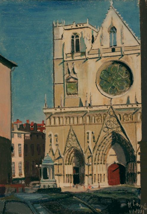 Dessin intitulée "N°148  Place Saint…" par R. Cavalié, Œuvre d'art originale, Pastel Monté sur Autre panneau rigide