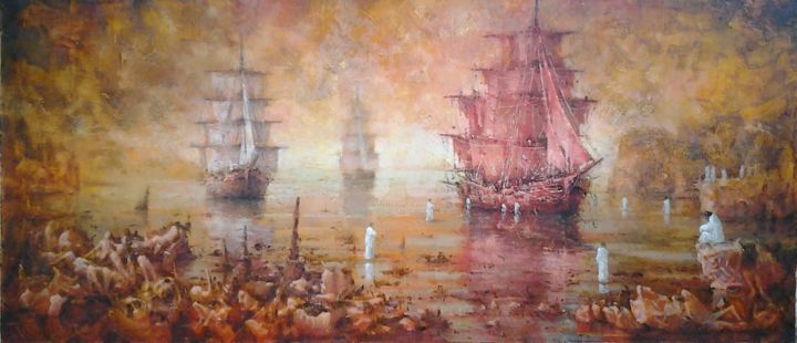 绘画 标题为“The Last Harbor” 由Rimantas Galeckas, 原创艺术品, 油