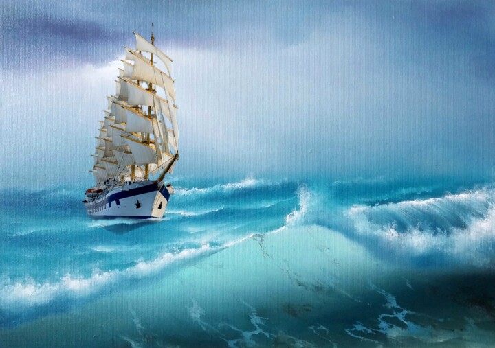 Цифровое искусство под названием "Sailing ship at sea…" - Radiy Bohem, Подлинное произведение искусства, Фотомонтаж