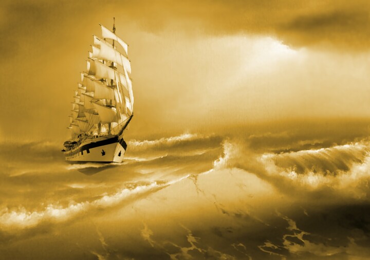 Digital Arts titled "Sailing ship at sea…" by Radiy Bohem, Original Artwork, Photo Montage