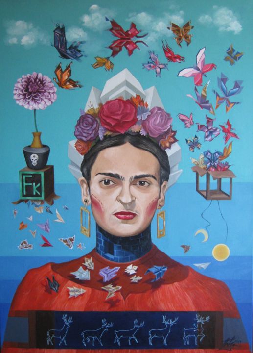 Malerei mit dem Titel "Frida Kahlo guillot…" von Predrag Radovanovic, Original-Kunstwerk, Öl