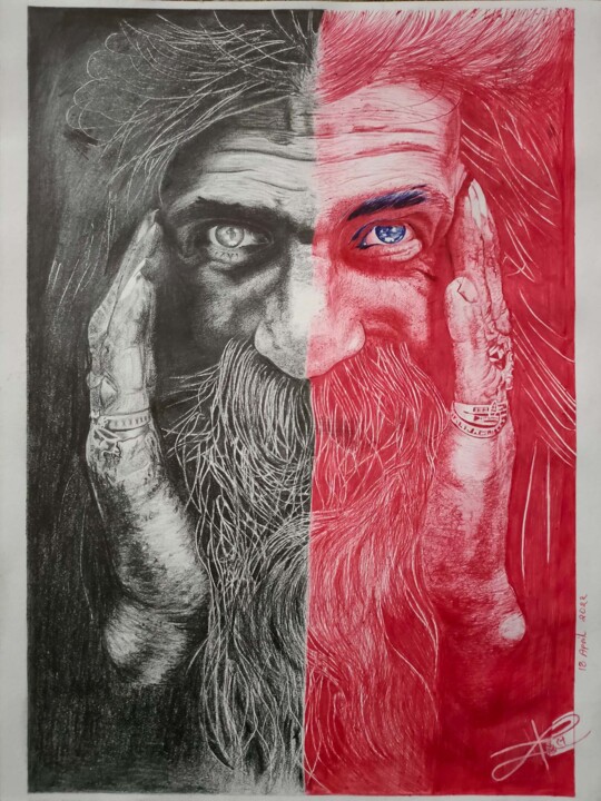 Drawing titled "The beard man" by Rahul Shakya, Original Artwork, Pencil